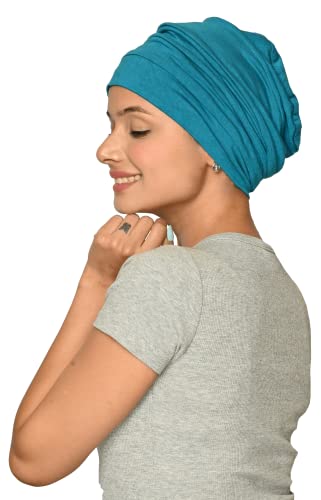 Chemo Silky Soft Slouchy Snood Bamboo Cap Beanie for Women Cancer Hair Loss Turban Hat Chemo Headwear Women - color: Ss200teal