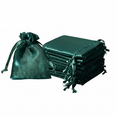 QIANF 20 Pcs Forest Green Small Organza Bags 3X4 inch for Wedding Favors with Drawstring, Mini Mesh Gift Bags Jewelry Pouch for Candy Bridal Shower Party Favor Baby Shower Christmas - color: Forest Green, size: 3x4"