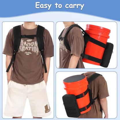 Utility Bucket Backpack 6 Gallon Bucket Backpack Strap for Fishing, Hunting, Apple Picking (only Backpack) - color: Black
