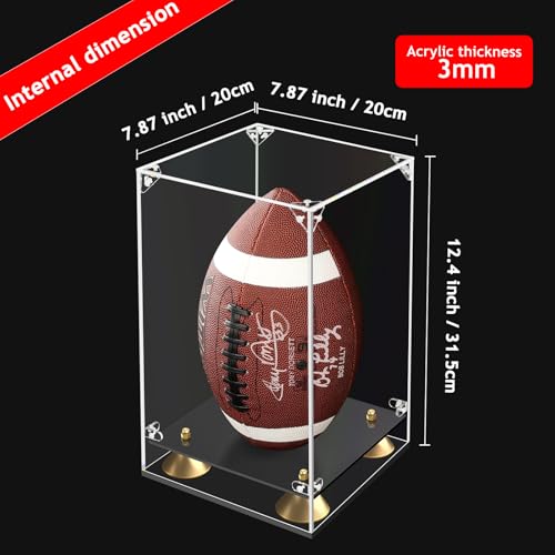 KOLIPI Football Display Case Full Size, Clear Acrylic Box with Double Layer Base Display Stand for Football Fans & Collectors, Sports Collectibles, Assembly Required - size: Football Case, 8x8x12.5 inches