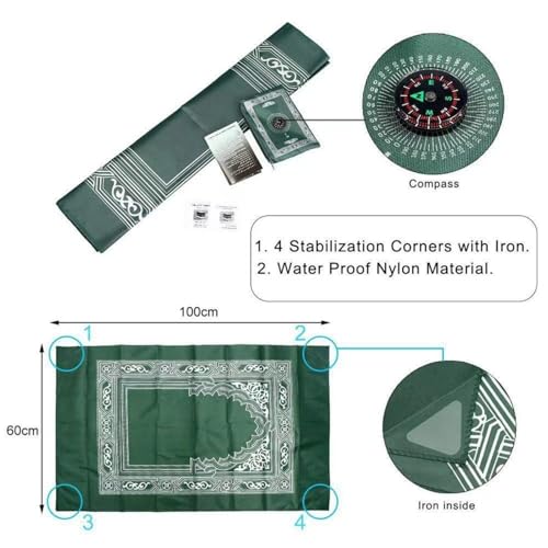 Portable Polyester Muslim Prayer Mat, Square Unnapped Woven Fabric with Directional Compass for Travel & Daily Prayer(Blue)