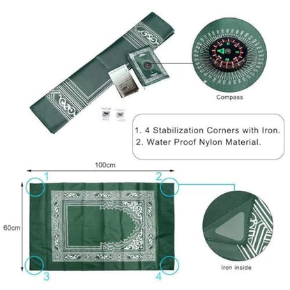 Portable Polyester Muslim Prayer Mat, Square Unnapped Woven Fabric with Directional Compass for Travel & Daily Prayer(Blue)