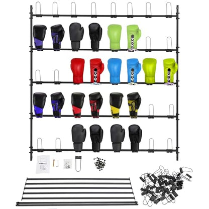 Boxing Glove Storage Show Shelves Metal Boxing Gloves Drying Rack, 5 Tiers Wall-Mounted Glove Organizer for Boxing Club, Gym, Boxing Training Room, Holds 20 Pairs of Gloves to Dry Out