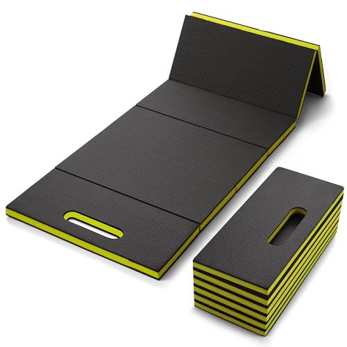 Folding Kneeling Pad, 1 Inch Thick Compact Mechanic Mat, Green | 47.24 x 15.74 Inch 6-Panel Firm Foam Pad with Tool Pockets, Carry Handle and Water-Resistant Textured Surface - color: Green