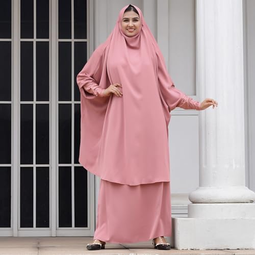 Abayas for Women Muslim Chiffon Prayer Burqa Dress Burkas for Women Muslim Hijab Dress Full Length Islamic Veil Abaya Set - color: Pink