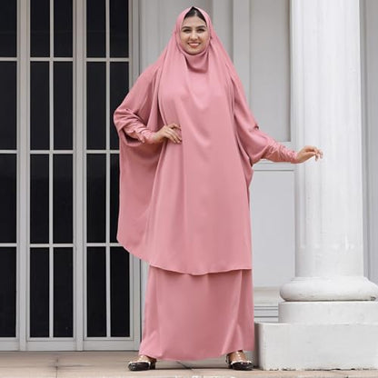 Abayas for Women Muslim Chiffon Prayer Burqa Dress Burkas for Women Muslim Hijab Dress Full Length Islamic Veil Abaya Set - color: Pink