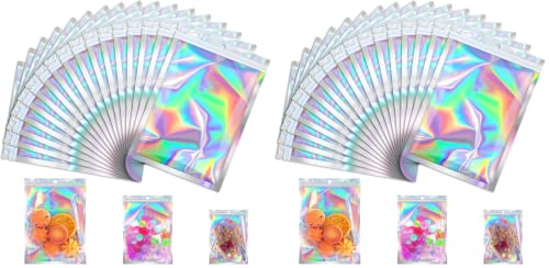 JETMORE Holographic Bags, 100 PCS Mylar Bags, 4x6in Candy Bags, Small Bags (Pack of 2) - color: Holographic, size: 4*6inch (Pack of 2)