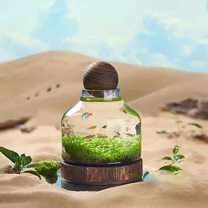 Glass Aquarium with Wooden Base, Microecosphere Fish Tank, Transparent Bottle-Shaped Batta Fish Bowel, Micro-Landscape Ecological Aquarium, Modern Glass Goldfish Tank,S - color: S