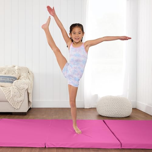 Best Choice Products 10ftx4ftx2in Folding Gym Mat 4-Panel Exercise Gymnastics Aerobics Workout Fitness Floor Mats w/Carrying Handles - color: Pink