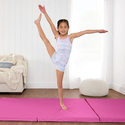 Best Choice Products 10ftx4ftx2in Folding Gym Mat 4-Panel Exercise Gymnastics Aerobics Workout Fitness Floor Mats w/Carrying Handles - color: Pink