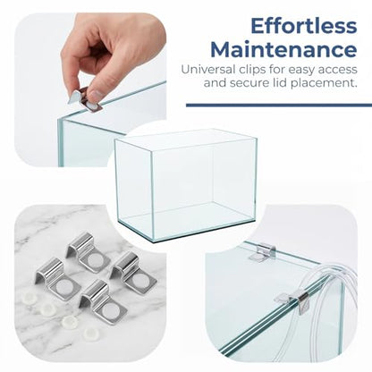 Fish Tank Cover Brackets Stainless Steel Aquarium Lid Clips for Glass Cover Support 4 Pack Aquarium Hood Clips to Hold Lid Securely for Tank Cleaning and Water Changes