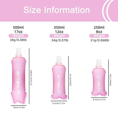 WRELS Running Water Bottle,250ml/350ml/500ml TPU Soft Flask,Collapsible Water Bottles for Hydration Vests and Running Belts Backpack, Soft Water Bottles For Hiking Cycling Climbing - color: Pink-350ml*2