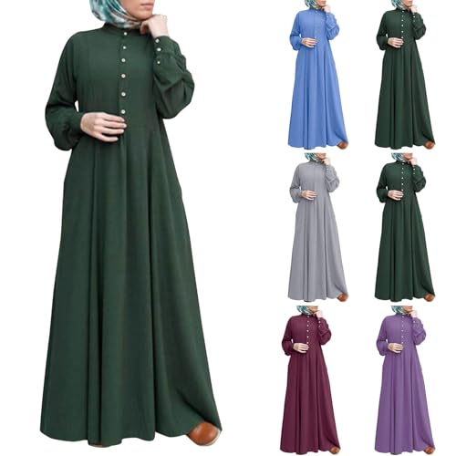 Dress for Women Muslim Long Sleeve Button Down Dress Shirt Prayer Casual Clothes Summer Fashion Outfits - color: Green, size: X-Large