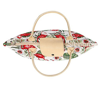 Signare Tapestry Foldable Tote Bag Reusable Shopping Bag Grocery Bag - color: Flamingo