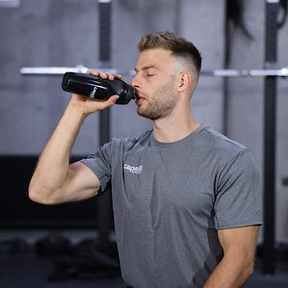 Capelli Sport Sports Water Bottle, Plastic Squeeze Water Bottle with Easy Open Nozzle and Grip Panels, Black, 18.5oz - color: Black
