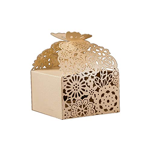 Laser Cut Butterfly Favor Boxes, 50pcs,2.6" x 2.6" x 1.6" - color: Ivory