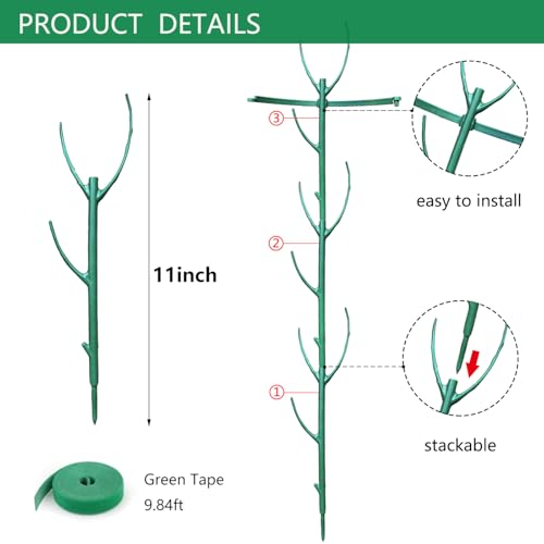 Belit 6 Pack Stackable Twigs, Small Plant Support Stakes & Plant Cage Support Rings for Indoor Outdoor Plants Climbing Plants, Plastic Branches Support Structures,11" - size: 11 Inch-6 Pack