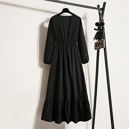 Ctreela Muslim Abaya Dress for Women Long Sleeve Tunic Islamic Prayer Dress Abaya Kaftan Dubai Dress Middle East Clothes - color: Black, size: Medium