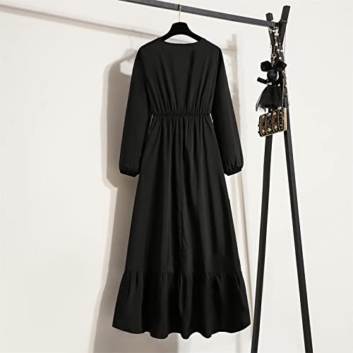 Ctreela Muslim Abaya Dress for Women Long Sleeve Tunic Islamic Prayer Dress Abaya Kaftan Dubai Dress Middle East Clothes - color: Black, size: Small