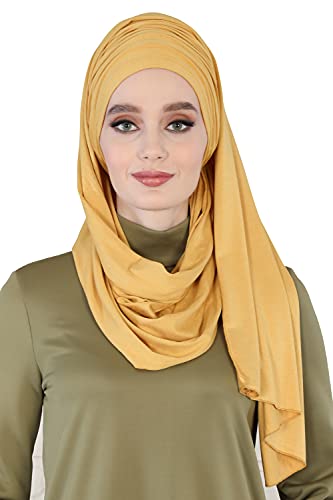 Aisha's Design Instant Hijab Scarves for Women, 95% Cotton Pretied Bonnet Turban Easy to Wear Cotton Headscarf - color: Mustard
