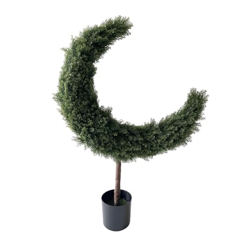 Artificial Crescent Moon Topiary Tree Ramadan Eid Mubarak Decoration Potted Faux Green Plant for Islamic Festival Indoor Home Christmas Decor (120cm/4FT)