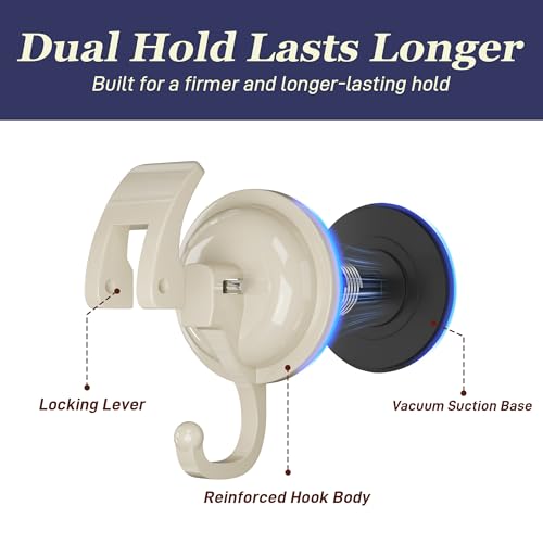 Heavy Duty Vacuum Suction Cup Hooks, Oyster White Plated Polished Super Suction for Kitchen Bathroom, 2 Pack - color: Oyster White