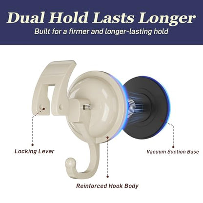 Heavy Duty Vacuum Suction Cup Hooks, Oyster White Plated Polished Super Suction for Kitchen Bathroom, 2 Pack - color: Oyster White