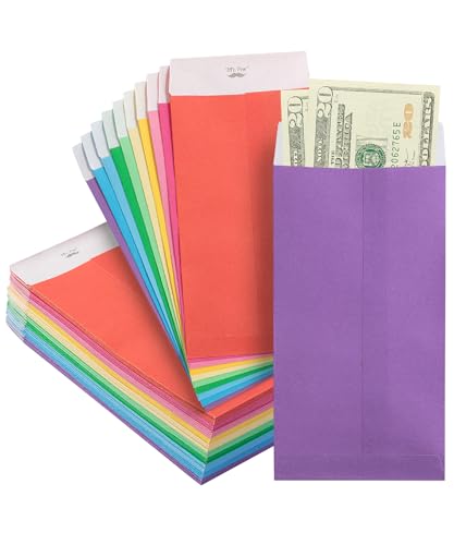 Mr. Pen- Money Envelopes for Cash, 6.5" x 3.5", 100 Pack, Kraft Paper | Self-Adhesive Bulk Cash Envelopes for Budgeting, Money and Coin Saving, Check, Budget, Small Item Organizing - color: Bright and Pastel Palette, size: 100 Pack