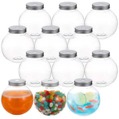 12 Packs Plastic Ivy Bowls Clear Fish Bowls with Lid and Straws, 16.9 oz Ball Shape Clear Drink Bowl Summer Drink Cups, Spherical Bulb Cups for Candy, Party Favors,Drinks