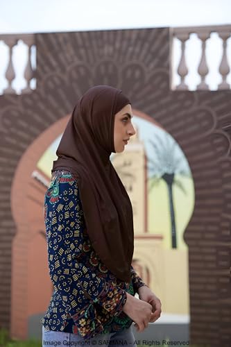SARJANA Women's Solid Color Cotton Hijab with Under Scarf Cap Ready to Wear Stretch Scarves Long Scarfs FREE SIZE - color: Brown