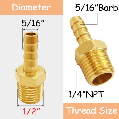 Uenede 6PCS Brass Hose Barb Fittings 1/4" NPT Male to 5/16" Barb Adapter Connector Include 6 Stainless Steel Clamps for Water/Oil/Gas - size: 5/16"Barb, style: 1/4"NPT Male