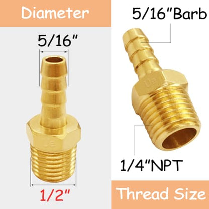 Uenede 6PCS Brass Hose Barb Fittings 1/4" NPT Male to 5/16" Barb Adapter Connector Include 6 Stainless Steel Clamps for Water/Oil/Gas - size: 5/16"Barb, style: 1/4"NPT Male