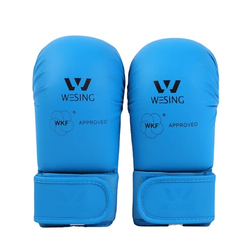 Wesing Karate Protective Gears Set with Chest Guard Gloves Groin Protection and Shin Instep Guard for Men - color: Blue, size: Medium