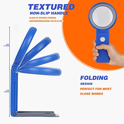 Magnifying Glass with Light and Stand, Foldable Handheld Magnifying Glass 18 LED Illuminated Lighted Magnifier for Macular Degeneration, Seniors Reading, Close Work, Coins, Jewelry Blue - color: Blue