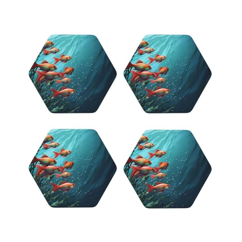 Drink Coasters Set of 4 Leather Coasters for Drinks Fish Aquarium Round Cup Mat Pad Easy Clean Bar Coasters Heat Resistant Funny Cup Coasters for Tabletop Protection,4 Inches - color: Hexagon