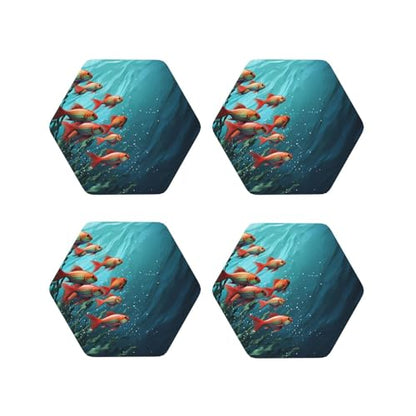 Drink Coasters Set of 4 Leather Coasters for Drinks Fish Aquarium Round Cup Mat Pad Easy Clean Bar Coasters Heat Resistant Funny Cup Coasters for Tabletop Protection,4 Inches - color: Hexagon