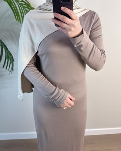 Modal Cotton Abaya Women Long Sleeve Prayer Dress Soft Stretch Islamic Clothes Elegant Robe For Eid, Ramadan, Umrah, Hajj - color: Taro, size: X-Small-Small
