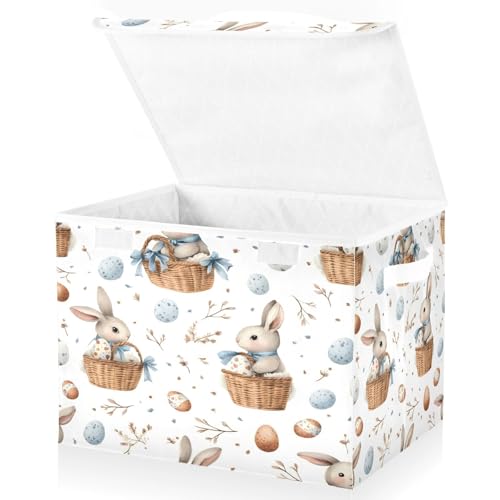 senya Easter Baskets Collapsible Storage Bins with Lids, Watercolor Easter Bunnies Pattern Storage Boxes Clothes Baskets for Organizing - color: Easter 2