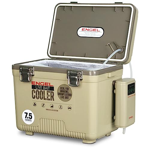 ENGEL Live Bait Cooler PRO for Fishing - Portable Minnow and Bait Bucket with Lithium-Ion Rechargeable Aerator - color: Tan, size: 7.5 Quarts