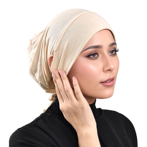 Hijab Undercaps Slouchy Beanies Cap Soft Hijab Caps Under Scarf for Women Muslim Jersey Inner Beain-Cap - color: Black+beige