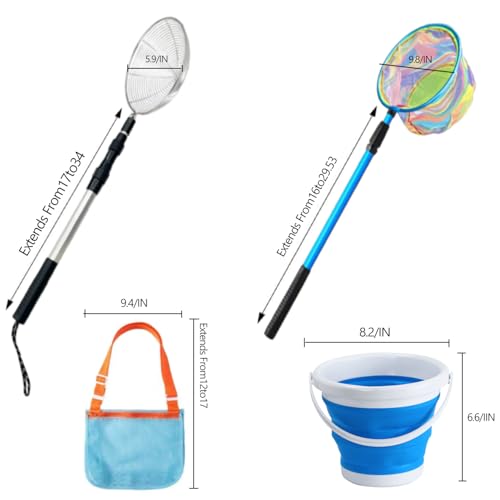 FishNetButterfly Net Insect Habitat Cage with FoldingBucketandTelescopic Handle forOutdoorCapturing of SmallFishShrimpButterflies - color: Light blue