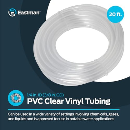 Eastman 1/4 Inch ID (3/8 Inch OD) PVC Clear Vinyl Tubing, 20 Foot Length, 98563 - size: 1/4 in. ID x 3/8 in. OD, style: 20 Ft.