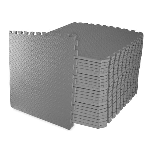 BalanceFrom 2-Pack 24-Count 24x24x0.75 Inch EVA Interlocking Foam Exercise Tile Mat, Gray – Non-Slip Puzzle Flooring for Home Gym, Fitness Studio, or Playroom
