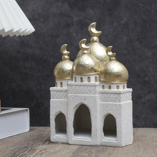 Islamic Cultural Decor Collection - Handcrafted Resin Mosque Models & Tower Ornaments for Home/Office Display Ramadan Decoration (Castles)