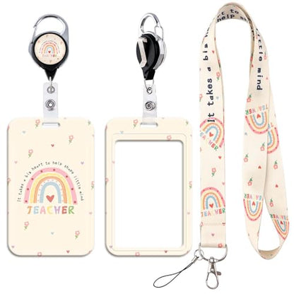 Cute Teacher Lanyard with ID Badge Holder Retractable Badge Reel Clip Keychain Key Neck Strap Lanyard for Women - color: Teacher Boho