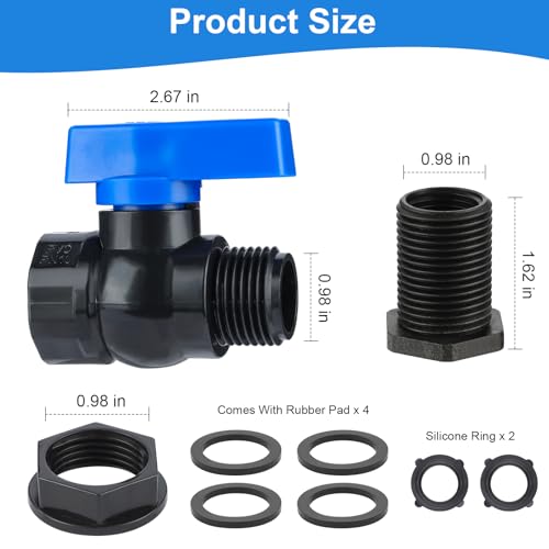 PVC Rain Barrel Spigot Kit 3/4" GHT Garden Diverter Kit With Bulkhead Fitting Garden Hose Faucet Thread Ball Valve for Water Adapter Tanks, Aquariums Rain Barrel Diverter Kit （2 Pack）