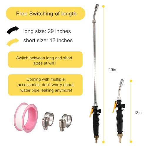 for Stainless Steel Spray Bar for Replacement with 3/8"" Brass Barb, Adjustable Nozzle Watering Wand Garden Hose Backpack Sprayer, Includes Clamps and Tape