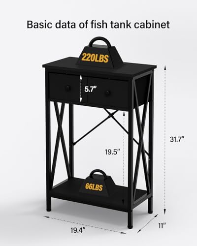 5-10 Gal Fish Tank Stand for Office Home, Metal Aquarium Stand with Drawer | Heavy Metal, Adjustable Feet, Fish Tank Table for Reptile Turtle Breeder Terrarium, Easy Assemble and Clean, 220lbs Capacity
