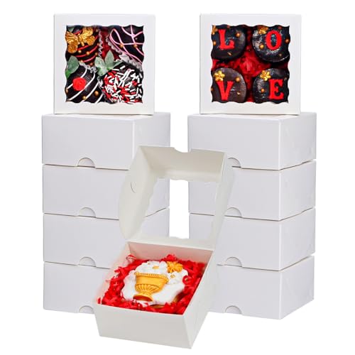50Pack 4x4x2 Inch Cookie Boxes with Window Bakery Boxes Treat Boxes Truffle Boxes Party Wedding Favor - color: White