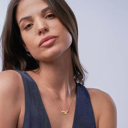 Personalized Japanese, Arabic, Hebrew, Greek, Chinese, Cyrillic, Hindi Name Necklace for Woman, Her, Men, Him - Custom Made with Any Name - Unisex Jewelry Gift for Mother's Day, Father's Day, Birthday - color: Gold Vermeil, style: Hebrew